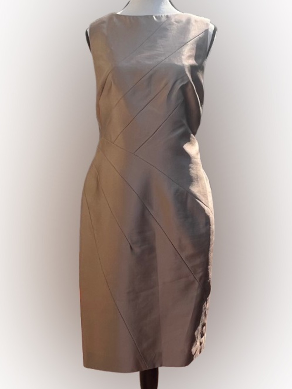 Rickie Freeman for Teri Jon Silk Bow Back Sheath Dress Sz 10 Champagne Wedding
